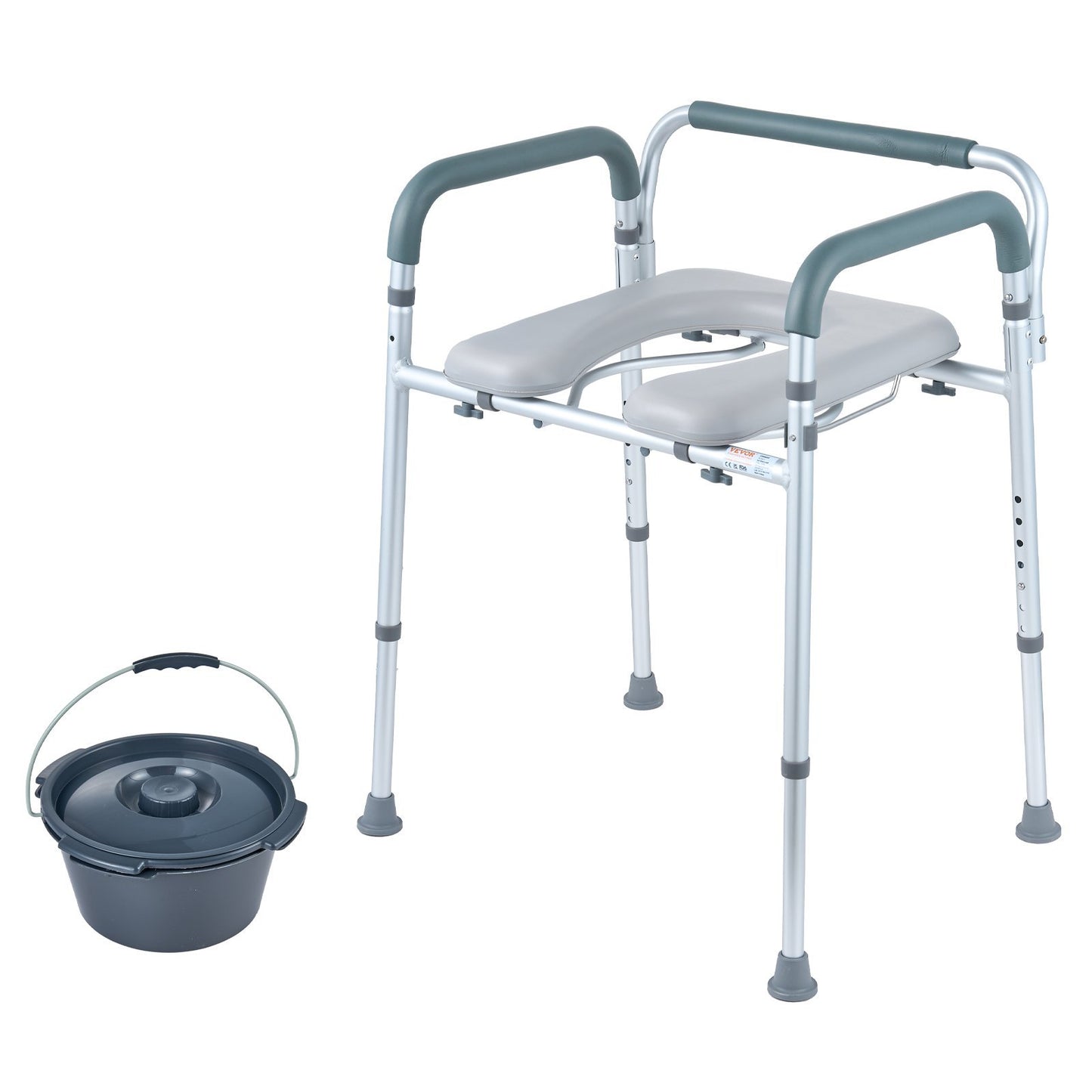 VEVOR Commode Chair, Bedside Commode With Padded Seat And Arms, 7-Level Adjustable Height, 5.8L Removable Bucket, Easy To Assemble, 350 LBS Capacity, Raised Toilet Seat For Adults Seniors