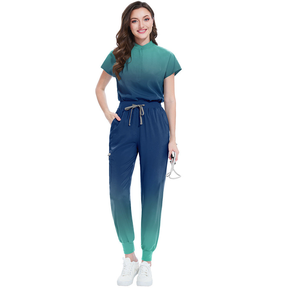 Gradient Color Men's And Women's Same Doctor Nurse Beauty Salon SPA Work Uniforms Suit