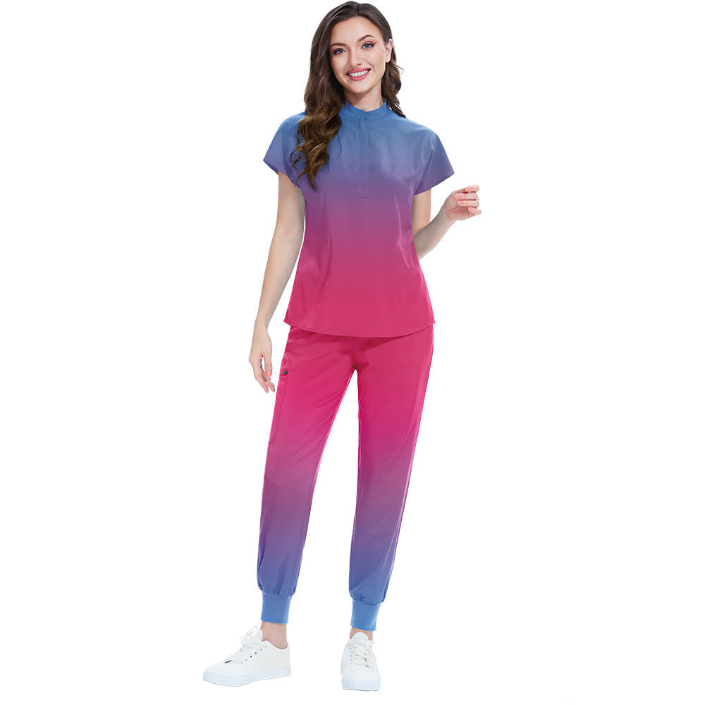 Gradient Color Men's And Women's Same Doctor Nurse Beauty Salon SPA Work Uniforms Suit