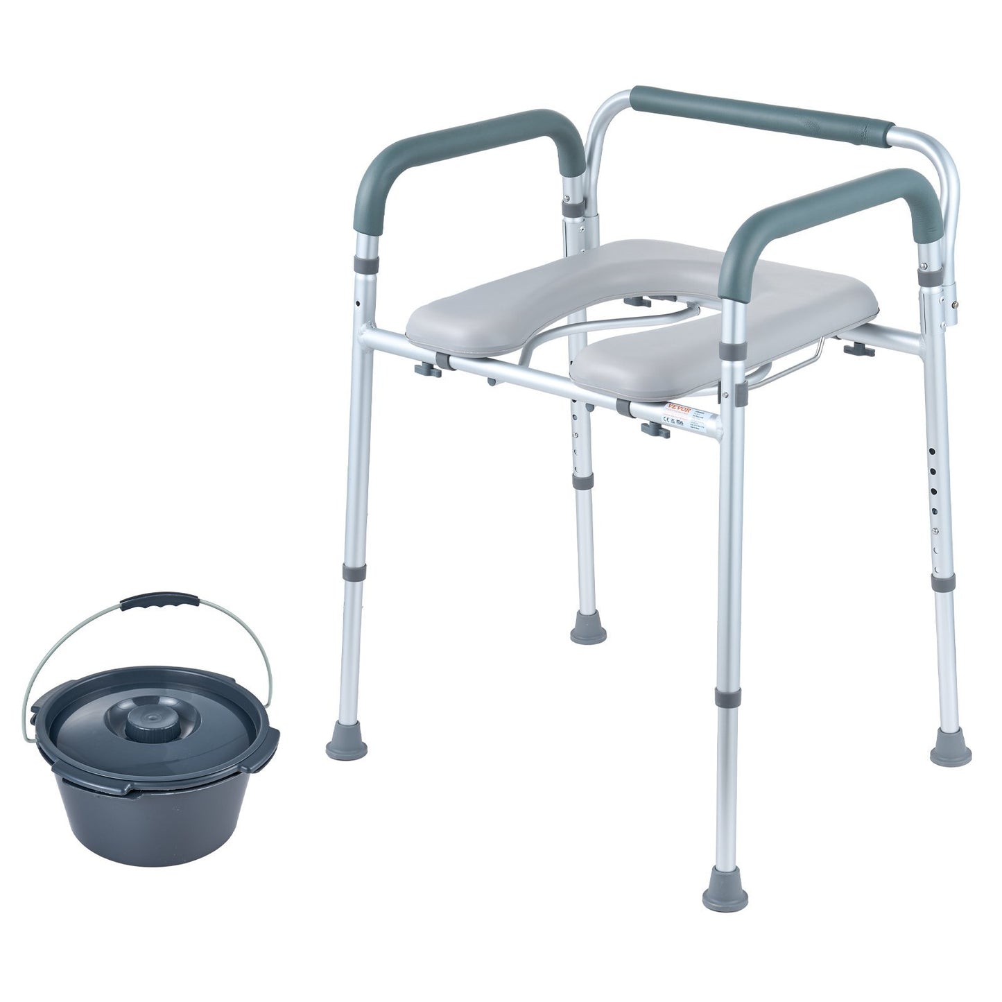 VEVOR Commode Chair, Bedside Commode With Padded Seat And Arms, 7-Level Adjustable Height, 5.8L Removable Bucket, Easy To Assemble, 350 LBS Capacity, Raised Toilet Seat For Adults Seniors