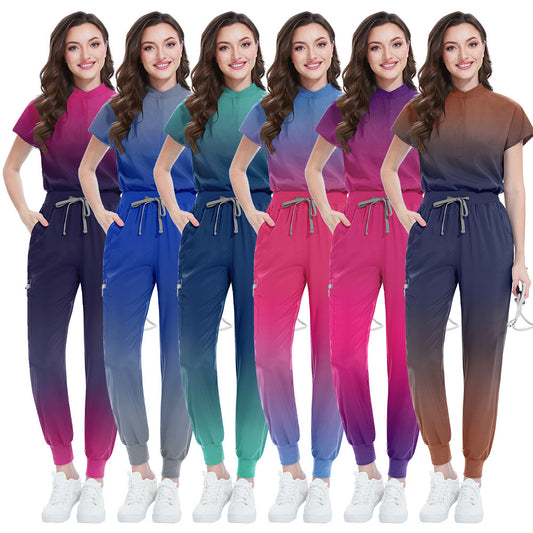 Gradient Color Men's And Women's Same Doctor Nurse Beauty Salon SPA Work Uniforms Suit